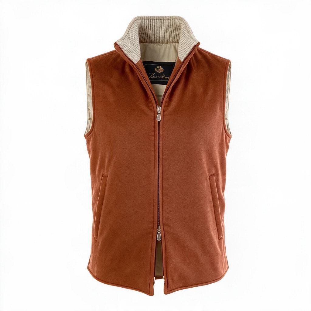 Loro Piana Stand Collar Cashmere Vest Orange 40
