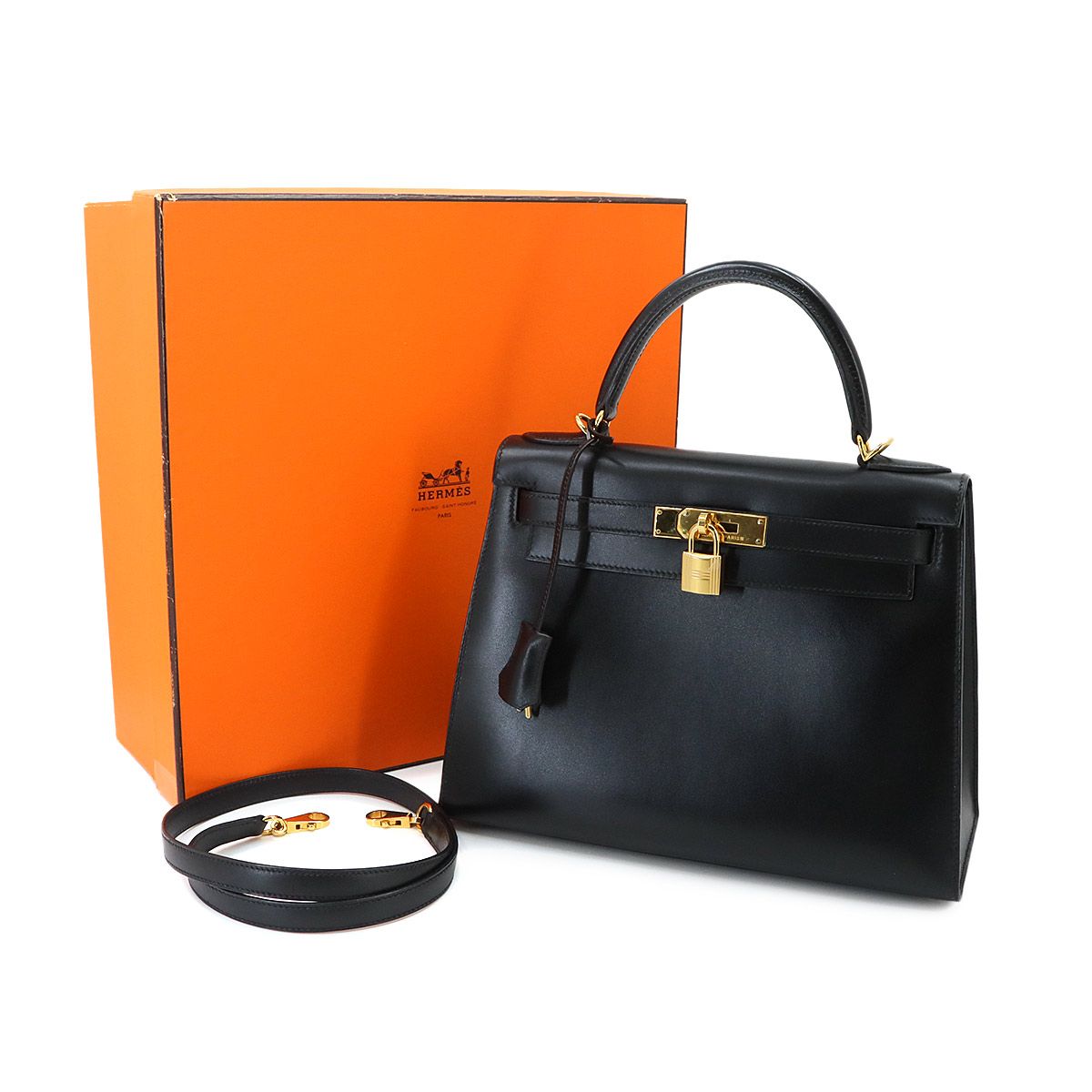Hermes Kelly 28 Box Calf Black 2-Way Bag — view 2