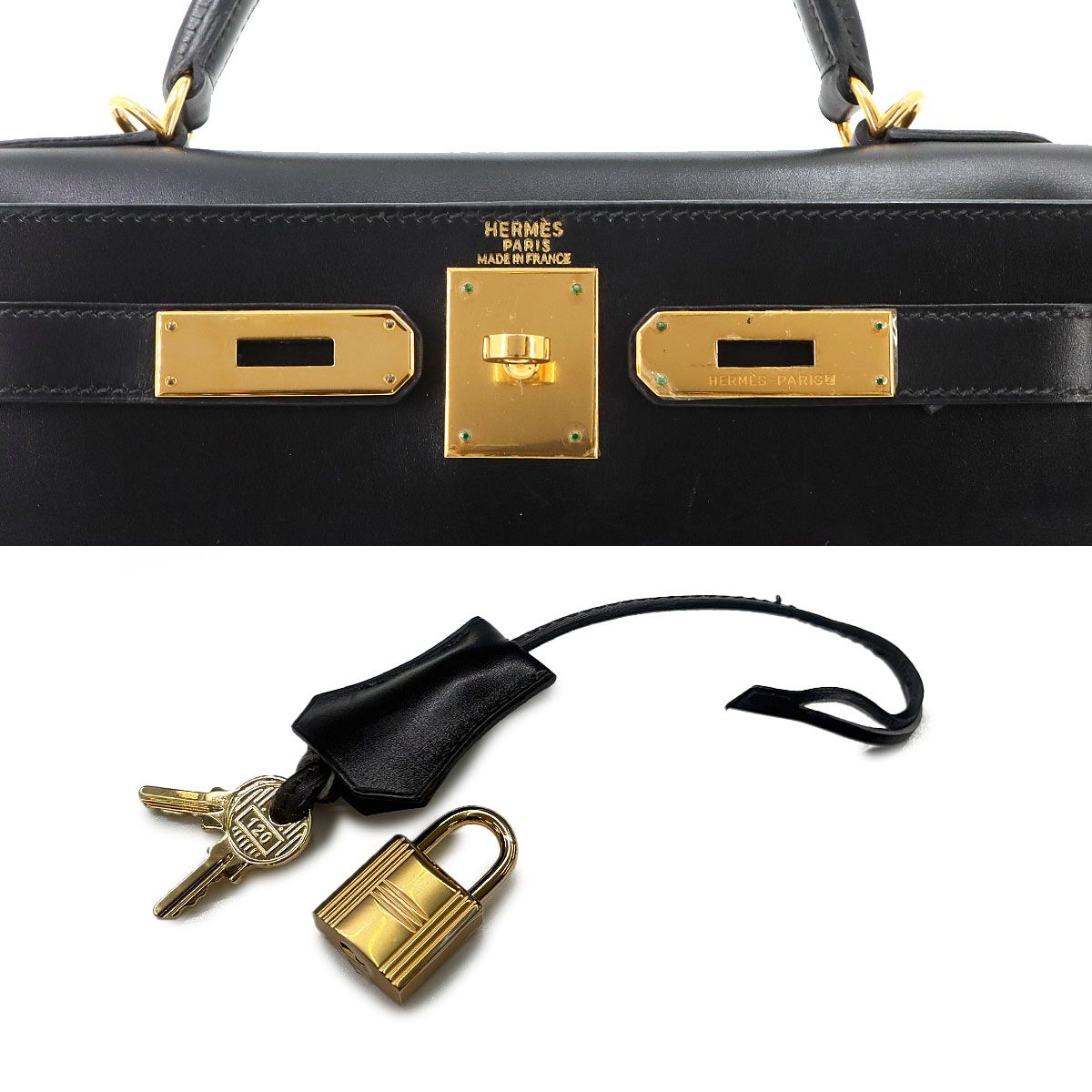 Hermes Kelly 28 Box Calf Black 2-Way Bag — view 8