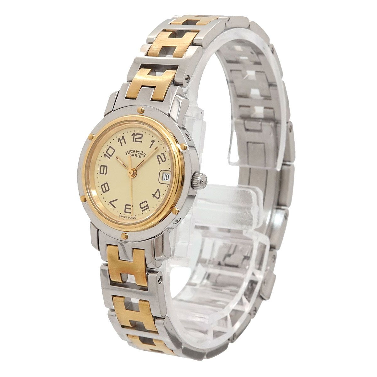 Hermes Clipper Vintage Watch Date Ivory Quartz — view 3