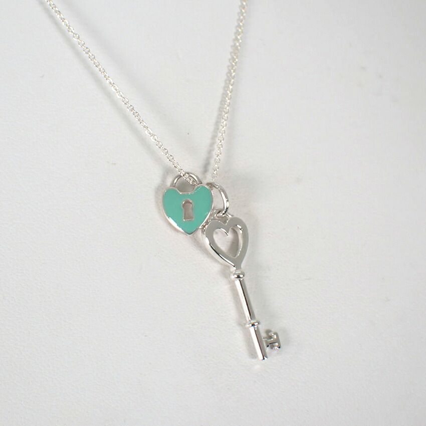 Tiffany & Co 925 Blue Keyhole Heart Key Pendant — view 3