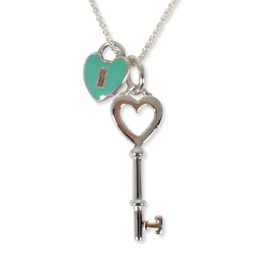 Tiffany & Co 925 Blue Keyhole Heart Key Pendant