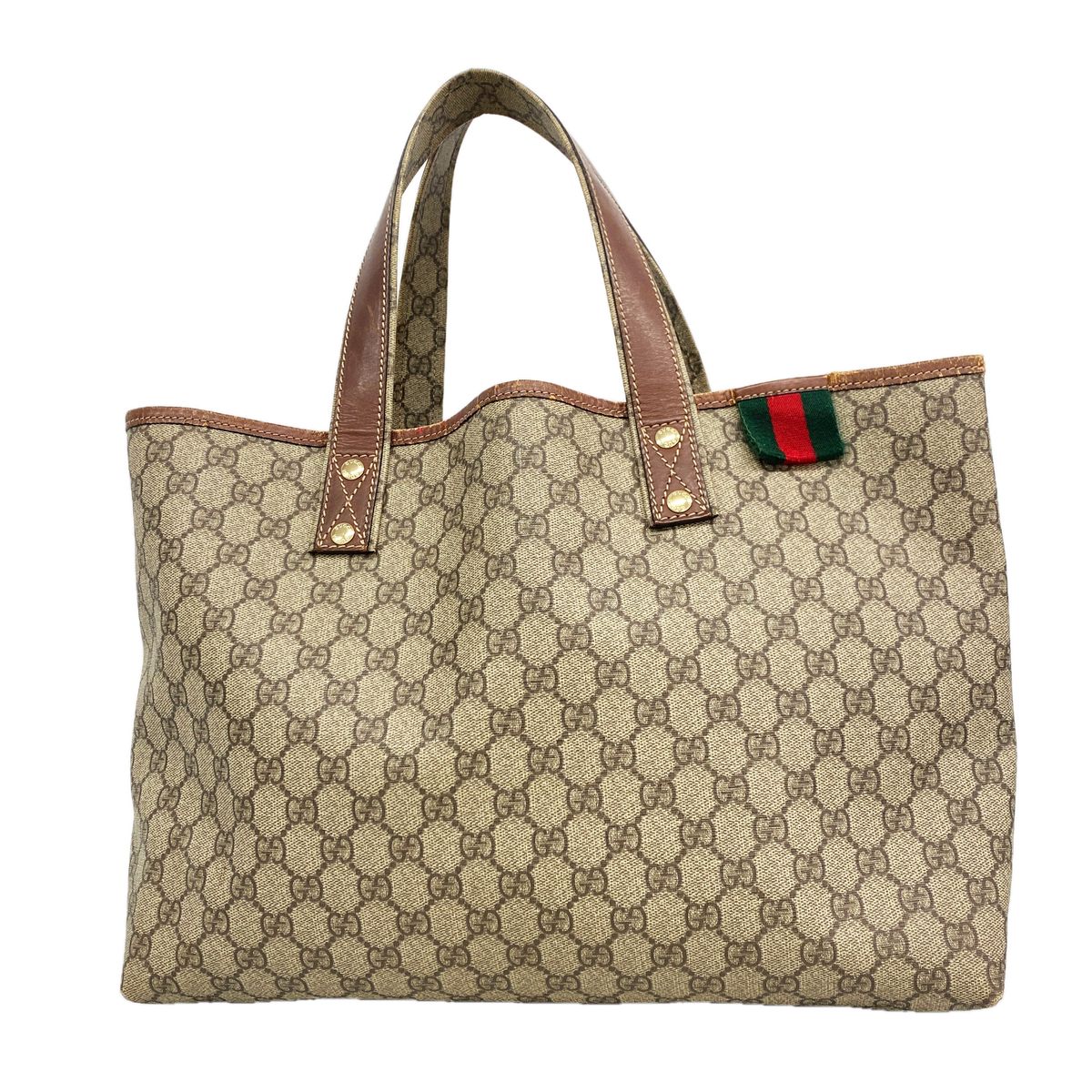Gucci Tote Bag GG Supreme Brown Champagne Gold