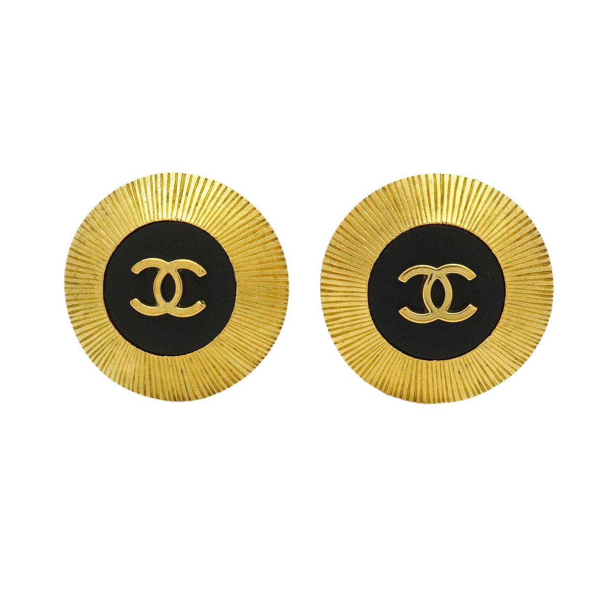 Chanel Earrings Vintage CC Logo Gold Plated Black