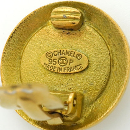 Chanel Earrings Vintage CC Logo Gold Plated Black — view 4