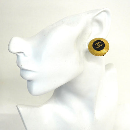 Chanel Earrings Vintage CC Logo Gold Plated Black — view 5