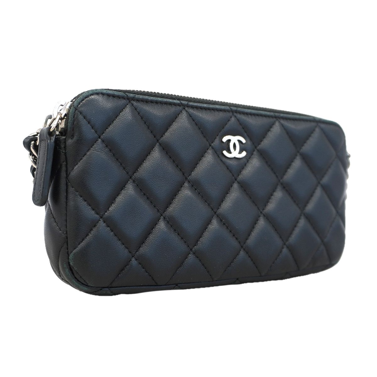 Chanel Shoulder Bag Quilted Lambskin Black Silver — view 2