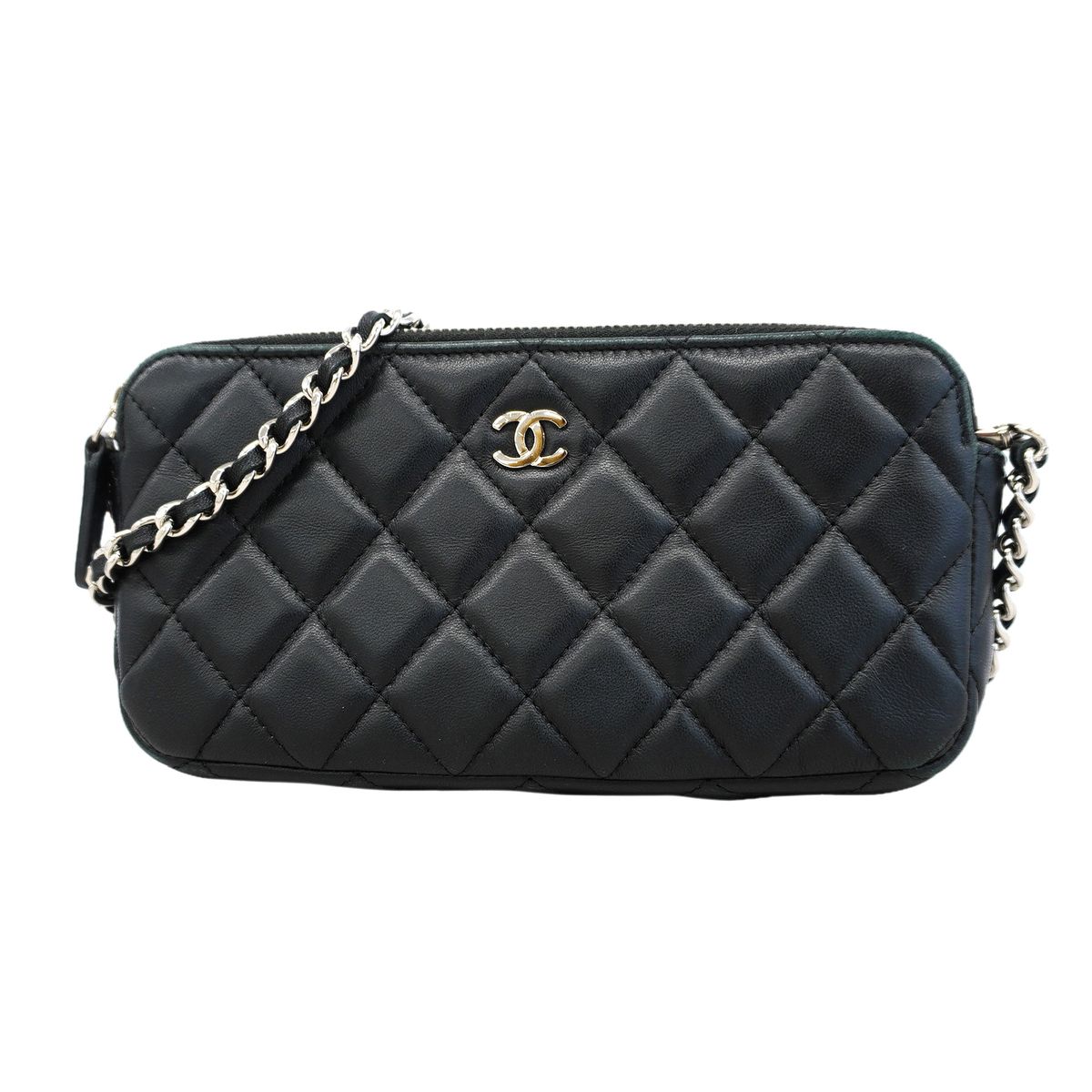 Chanel Shoulder Bag Quilted Lambskin Black Silver