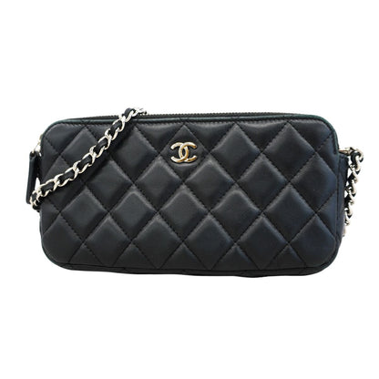 Chanel Shoulder Bag Quilted Lambskin Black Silver