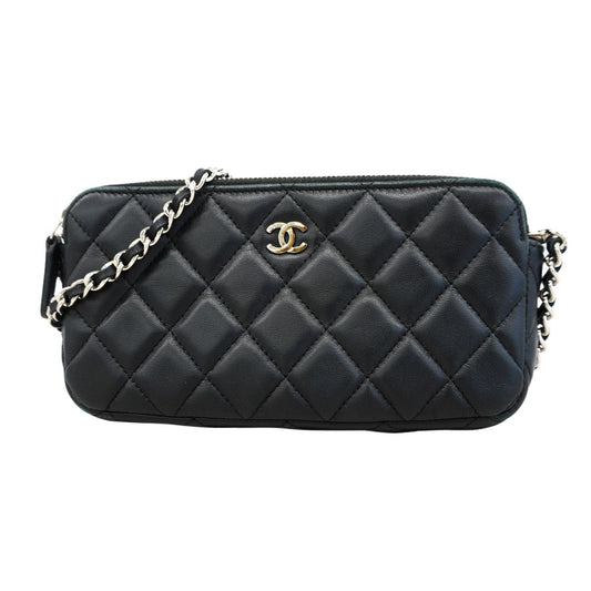 Chanel Shoulder Bag Quilted Lambskin Black Silver