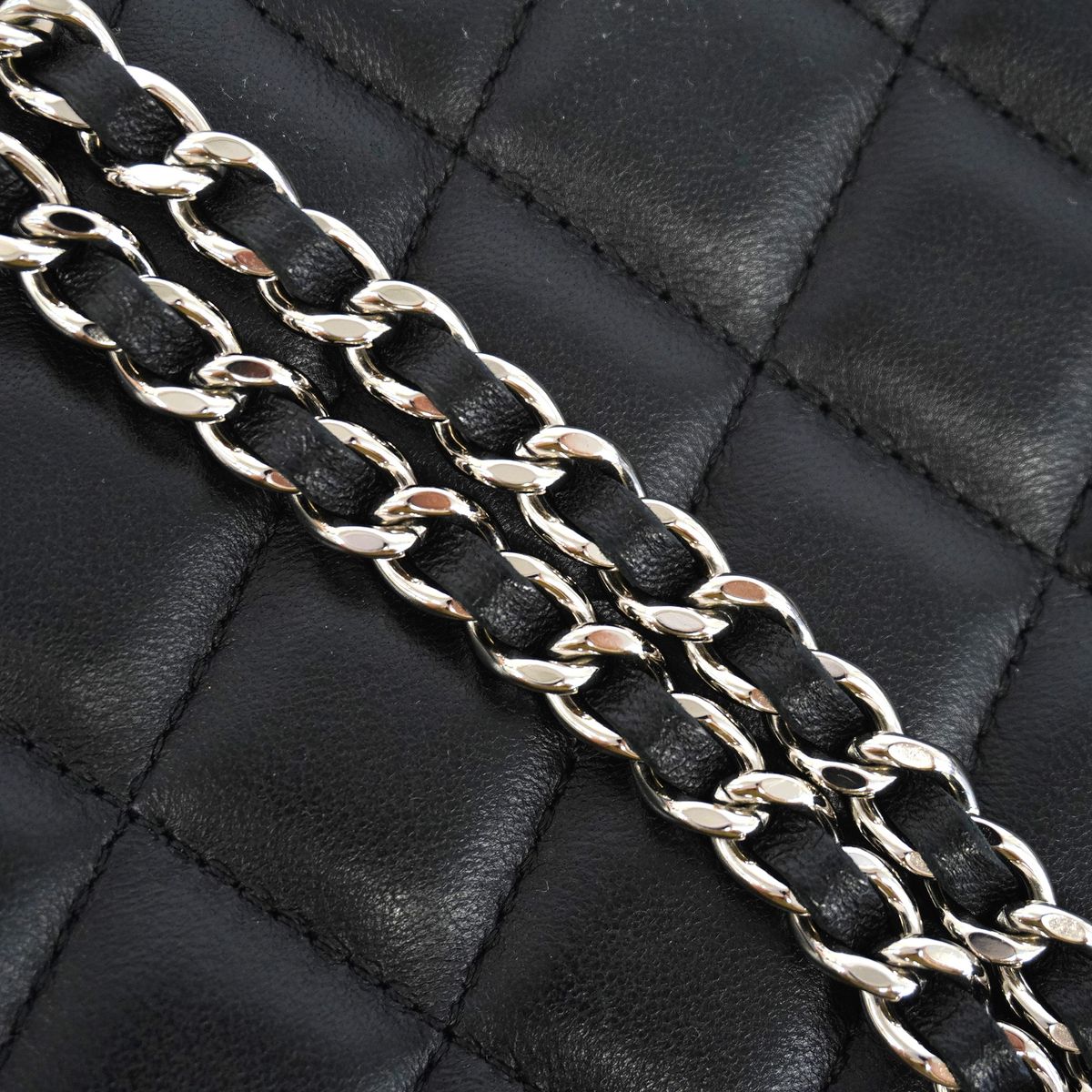 Chanel Shoulder Bag Quilted Lambskin Black Silver — view 8