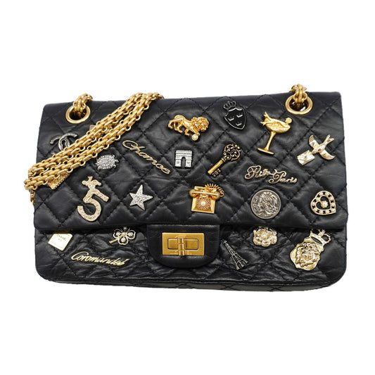 Chanel Shoulder Bag 2.55 Lac Key Charm Calfskin Black Gold