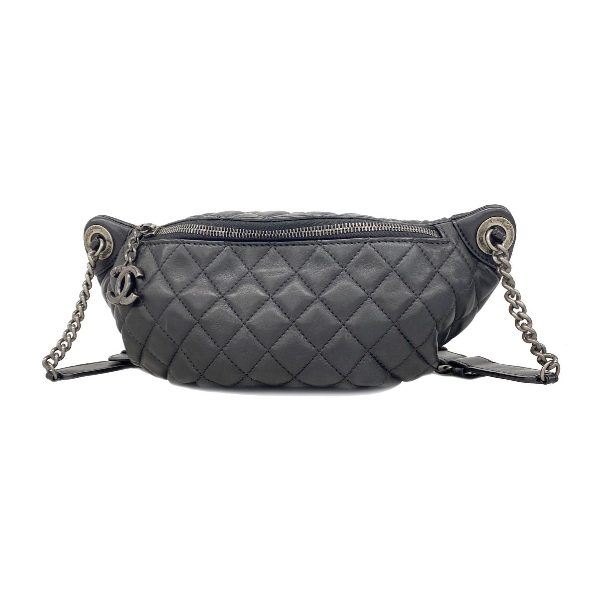 Chanel Belt Bag Quilted Lambskin Black Silver