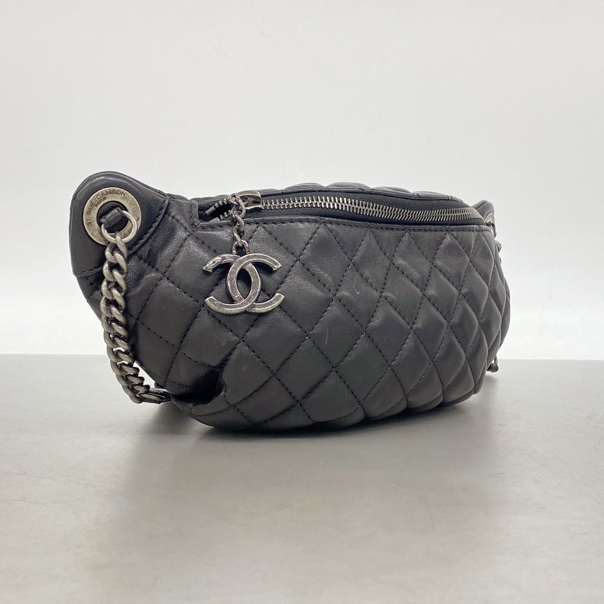 Chanel Belt Bag Quilted Lambskin Black Silver — view 2