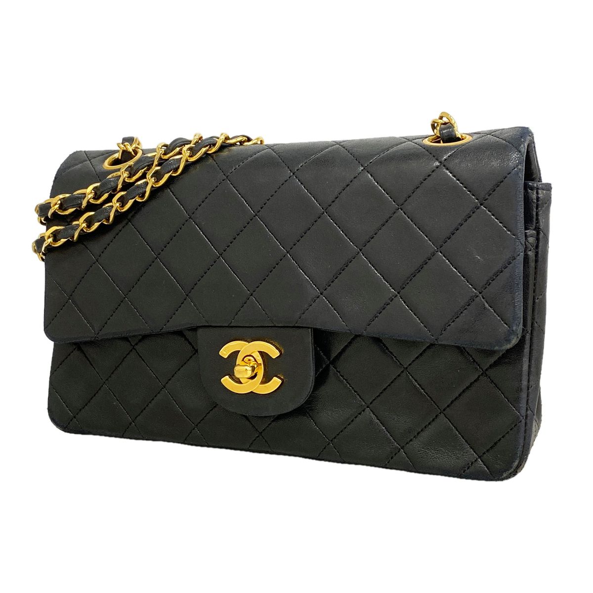 Chanel Shoulder Bag Quilted Lambskin Black Gold