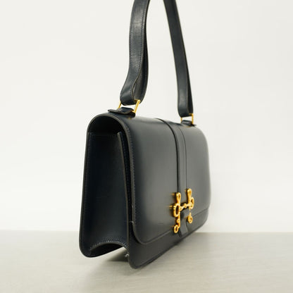 Hermes Shoulder Bag Solonge Box Calf Navy Gold — view 2