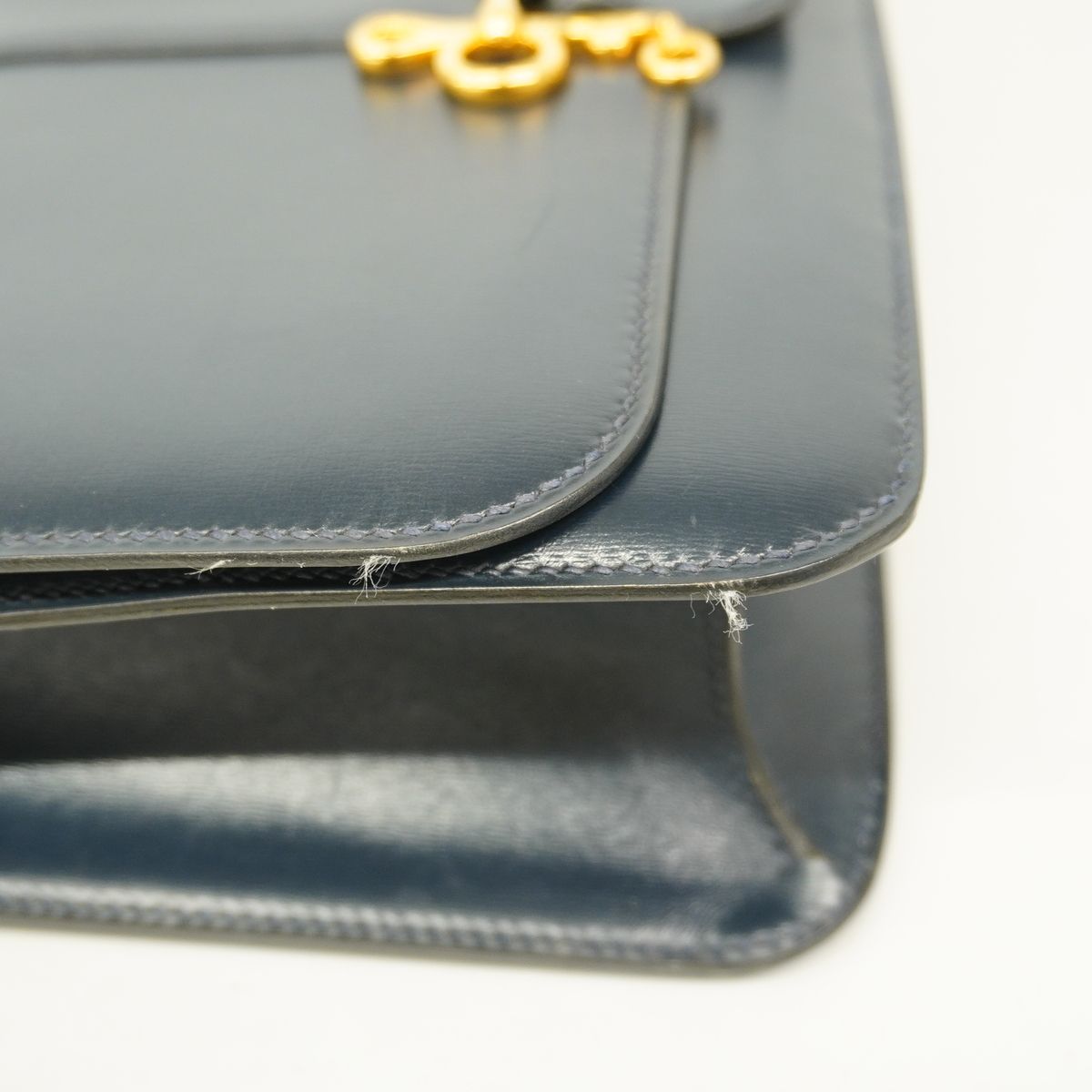 Hermes Shoulder Bag Solonge Box Calf Navy Gold — view 6