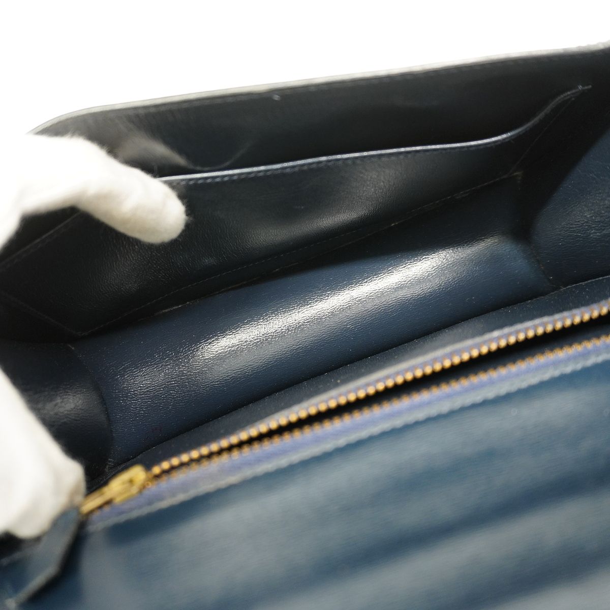 Hermes Shoulder Bag Solonge Box Calf Navy Gold — view 4