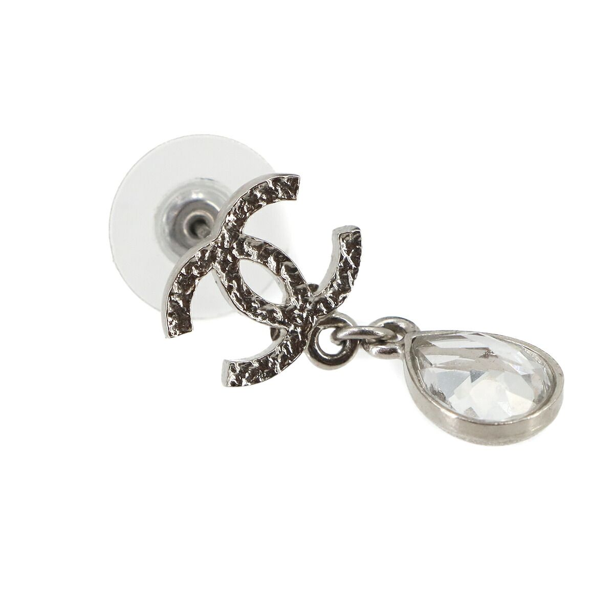 Chanel CC Logo Crystal Stone Drop Earrings Silver 15K — view 4