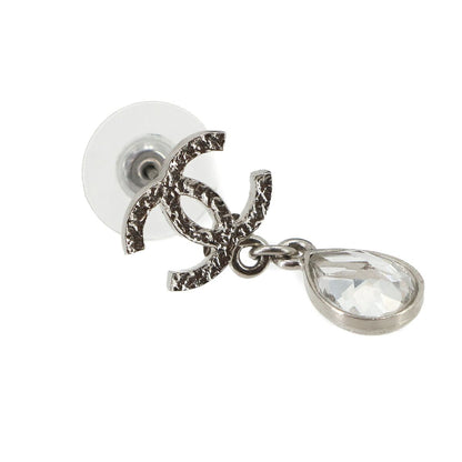 Chanel CC Logo Crystal Stone Drop Earrings Silver 15K — view 4