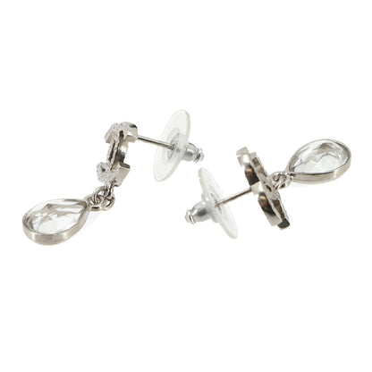 Chanel CC Logo Crystal Stone Drop Earrings Silver 15K — view 2