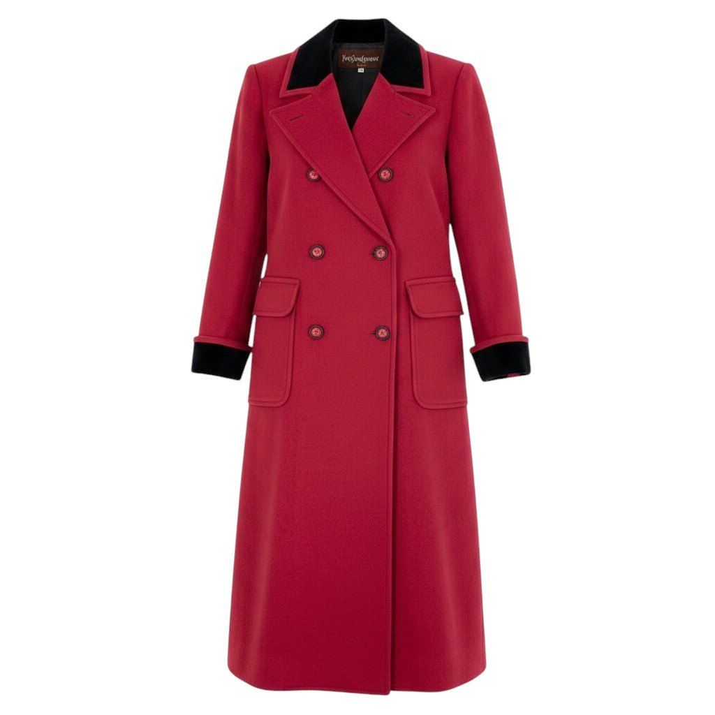 Saint Laurent Yves Saintl Aurent Double Breasted Chesterfield Wool Coat Velour