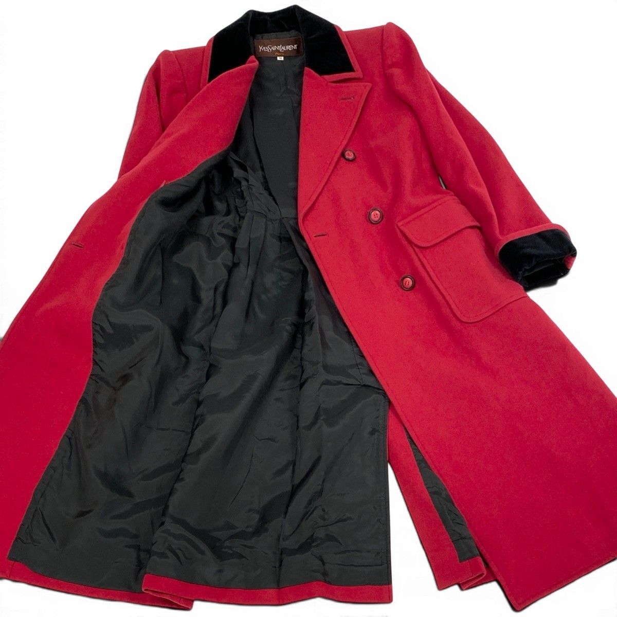 Saint Laurent Yves Saintl Aurent Double Breasted Chesterfield Wool Coat Velour — view 4