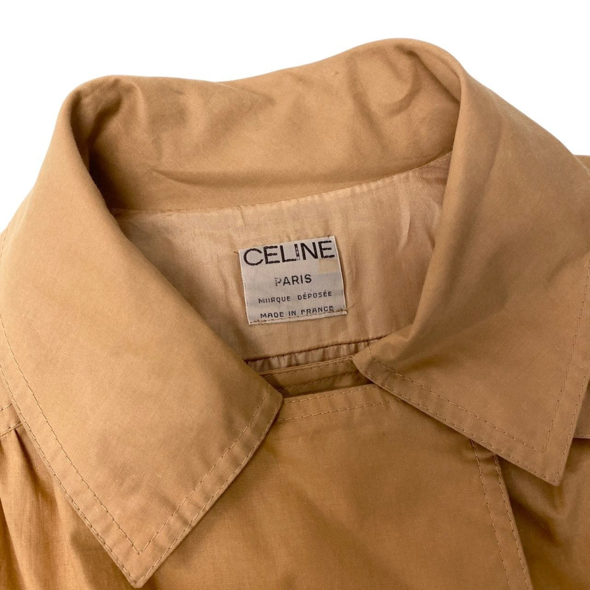 Celine Vintage Long Coat Lightweight Trim Off Gold Button Beige — view 8