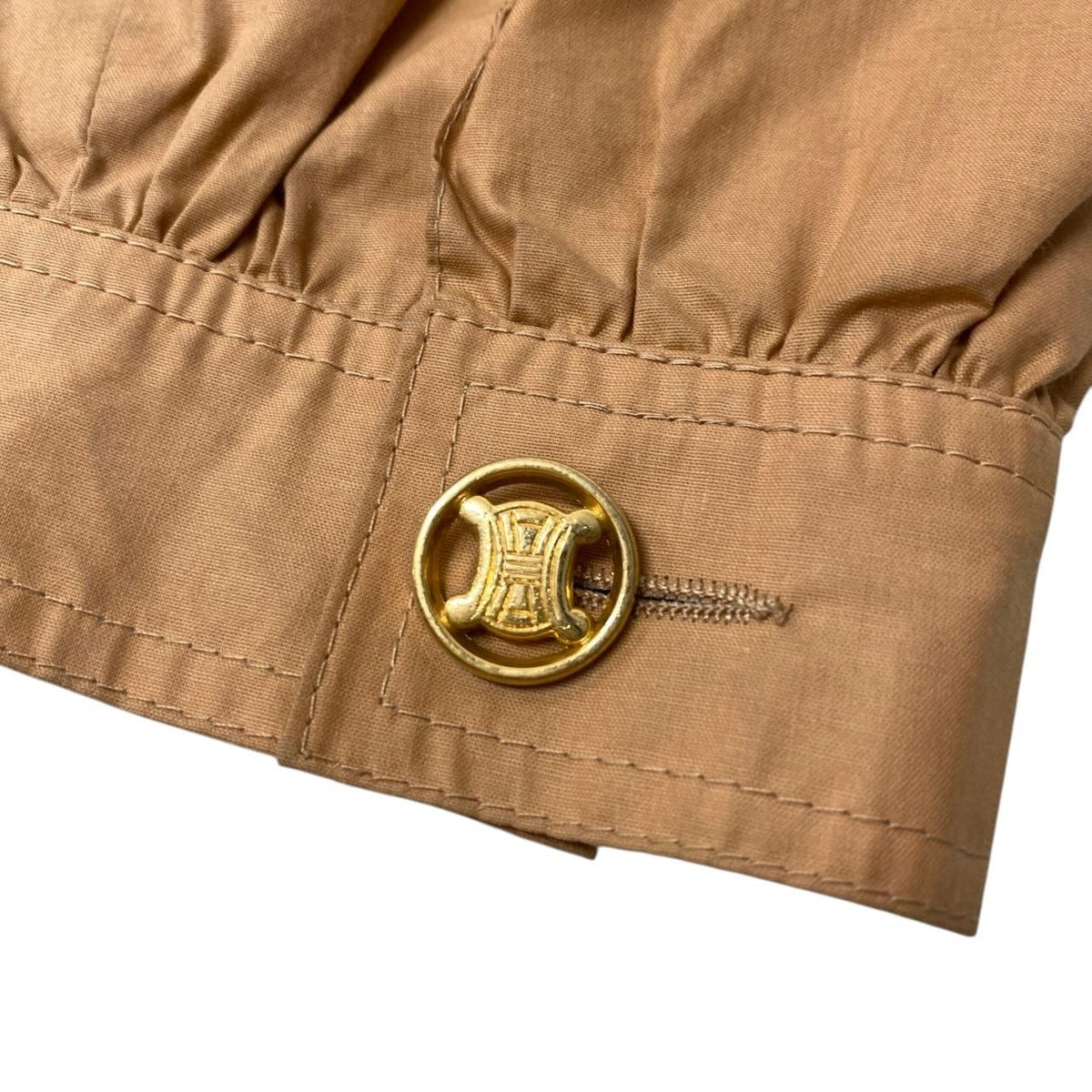 Celine Vintage Long Coat Lightweight Trim Off Gold Button Beige — view 7