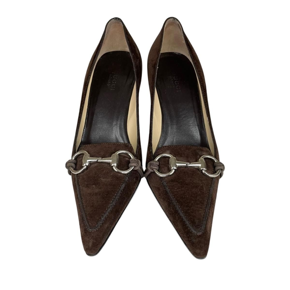 Gucci Horsebit Leather Suede Pumps High Heels 37 Brown — view 3