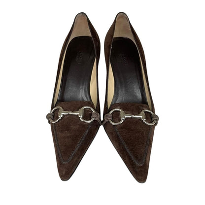 Gucci Horsebit Leather Suede Pumps High Heels 37 Brown — view 3
