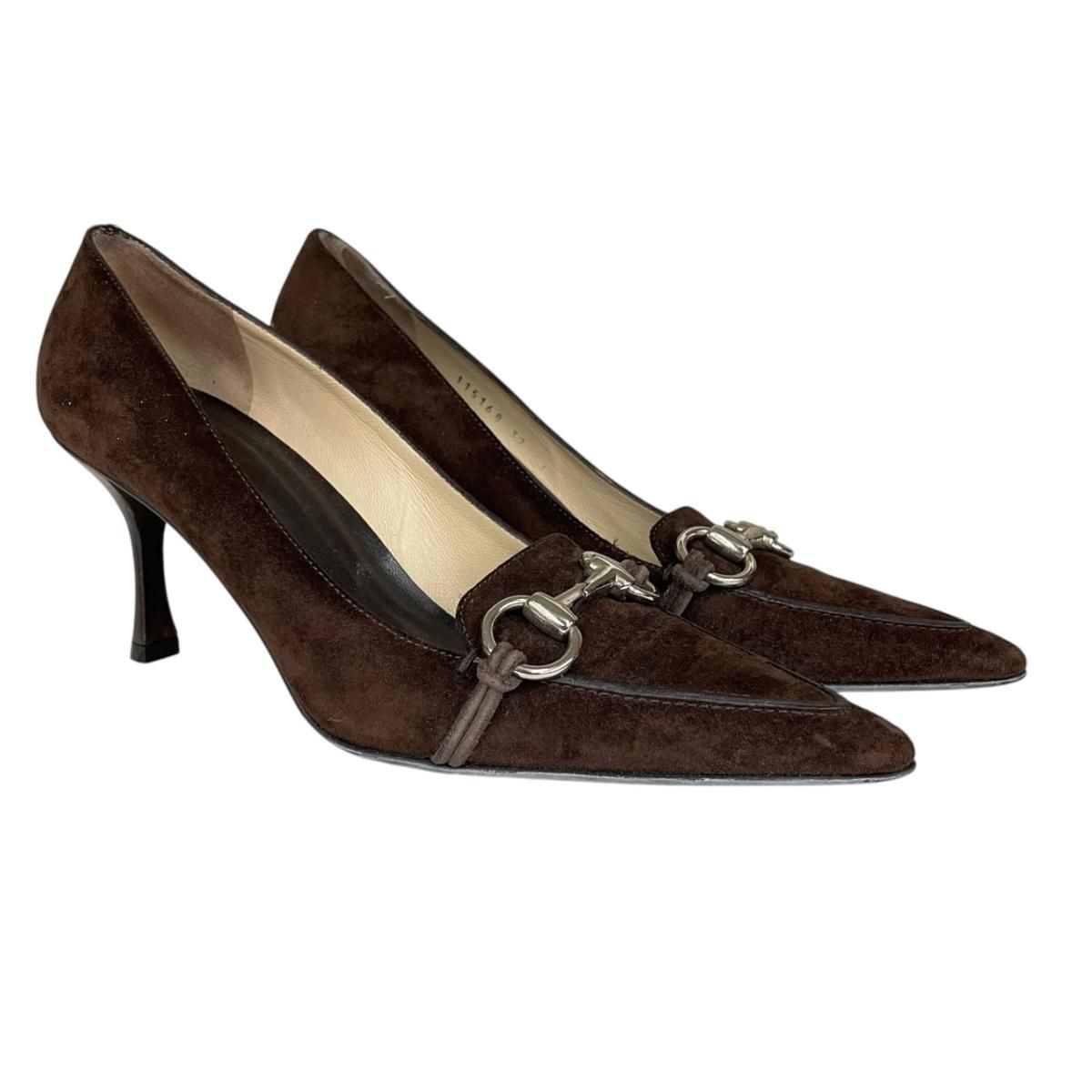 Gucci Horsebit Leather Suede Pumps High Heels 37 Brown — view 2