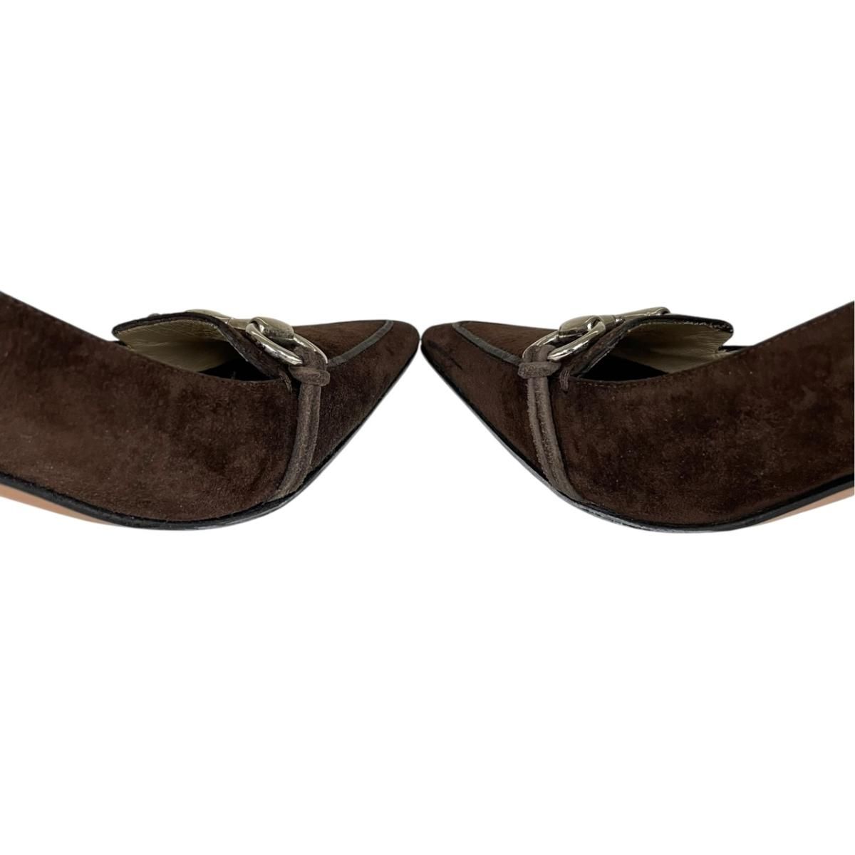 Gucci Horsebit Leather Suede Pumps High Heels 37 Brown — view 5