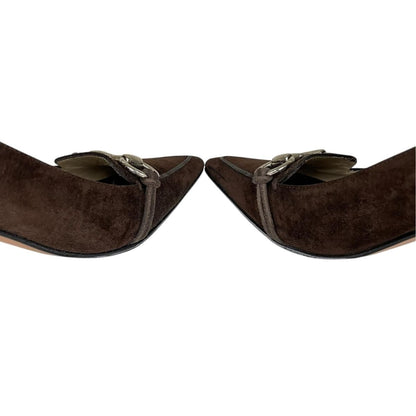 Gucci Horsebit Leather Suede Pumps High Heels 37 Brown — view 5
