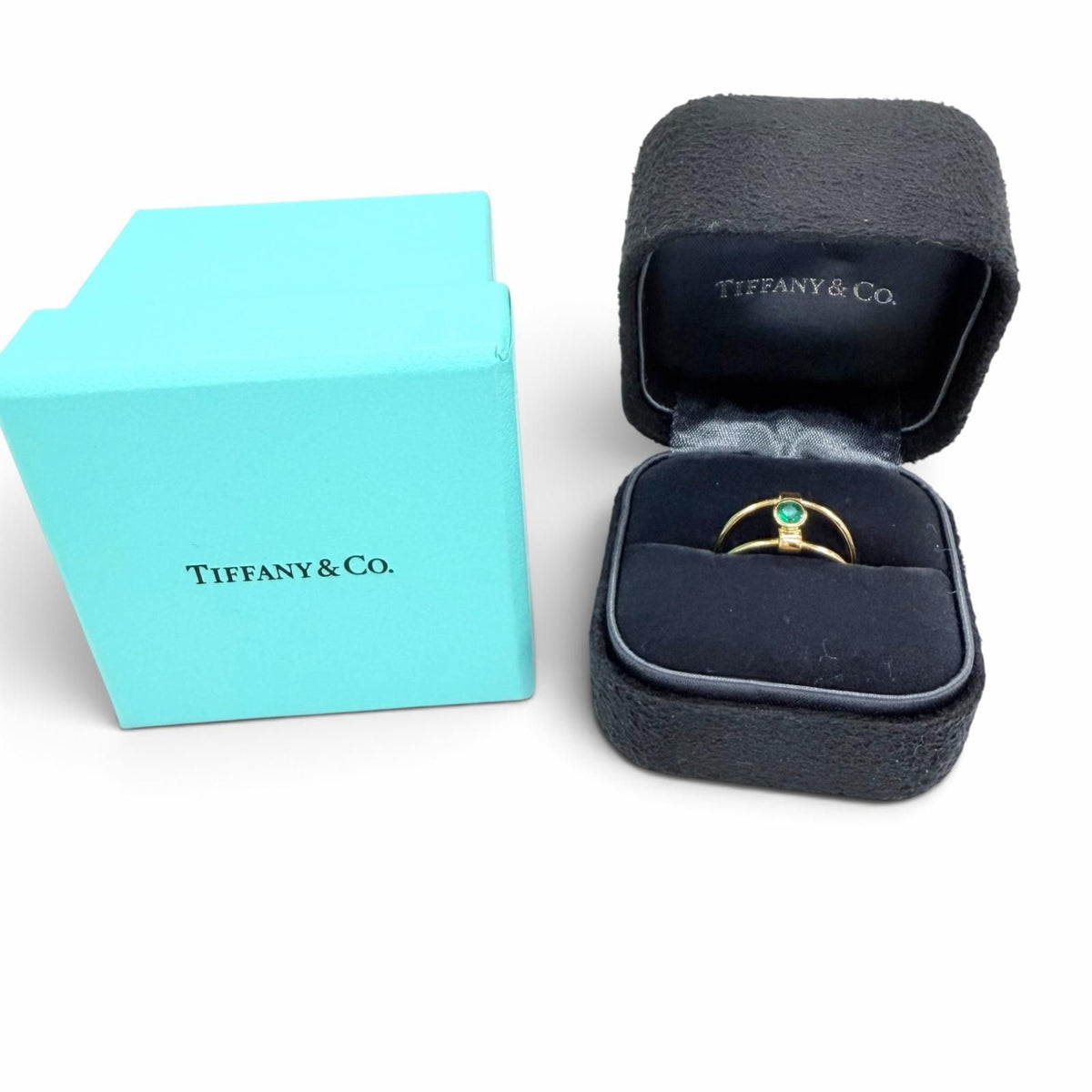 Tiffany & Co Vintage Elsa Peretti 18K Emerald Diamond Reversible Ring — view 2