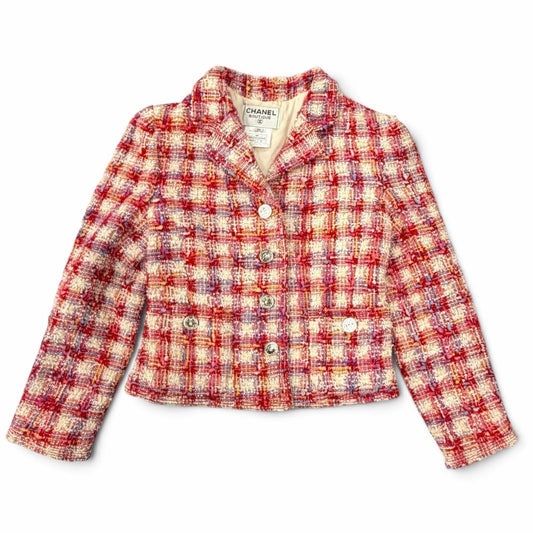 Chanel Vintage 96P Lining Silk 100% Coco Buttons Mixed Tweed Jacket Multi FR 36