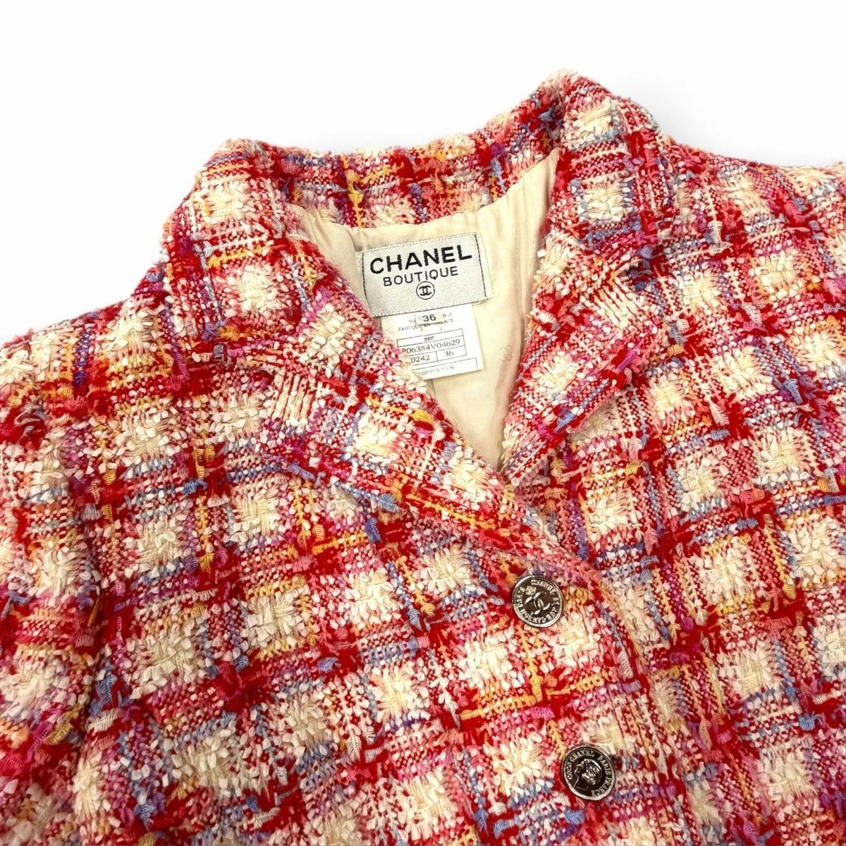 Chanel Vintage 96P Lining Silk 100% Coco Buttons Mixed Tweed Jacket Multi FR 36 — view 2