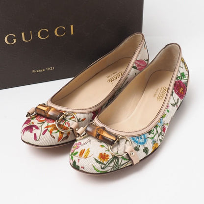 Gucci Pumps Bamboo Horsebit Flat Flower Leather Canvas/rb