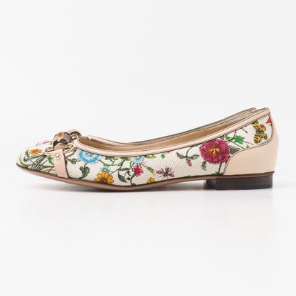Gucci Pumps Bamboo Horsebit Flat Flower Leather Canvas/rb — view 2