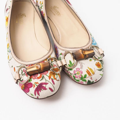 Gucci Pumps Bamboo Horsebit Flat Flower Leather Canvas/rb — view 6