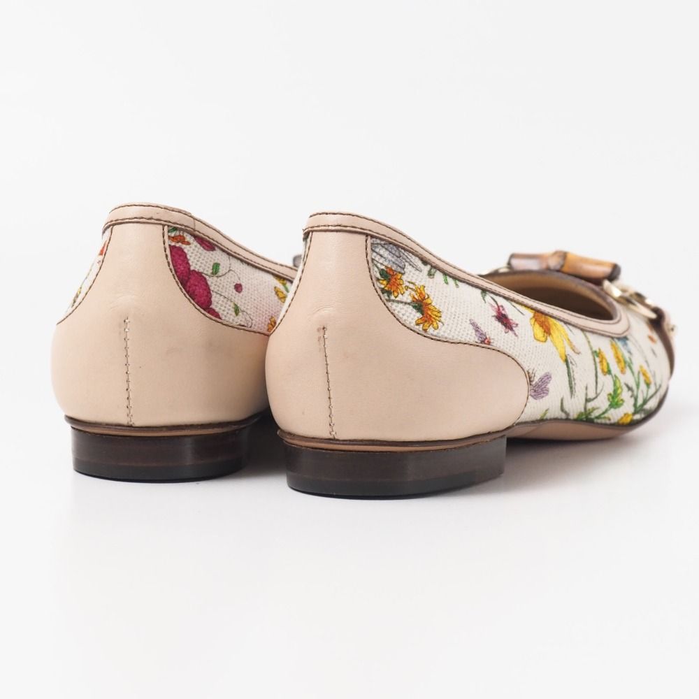Gucci Pumps Bamboo Horsebit Flat Flower Leather Canvas/rb — view 3