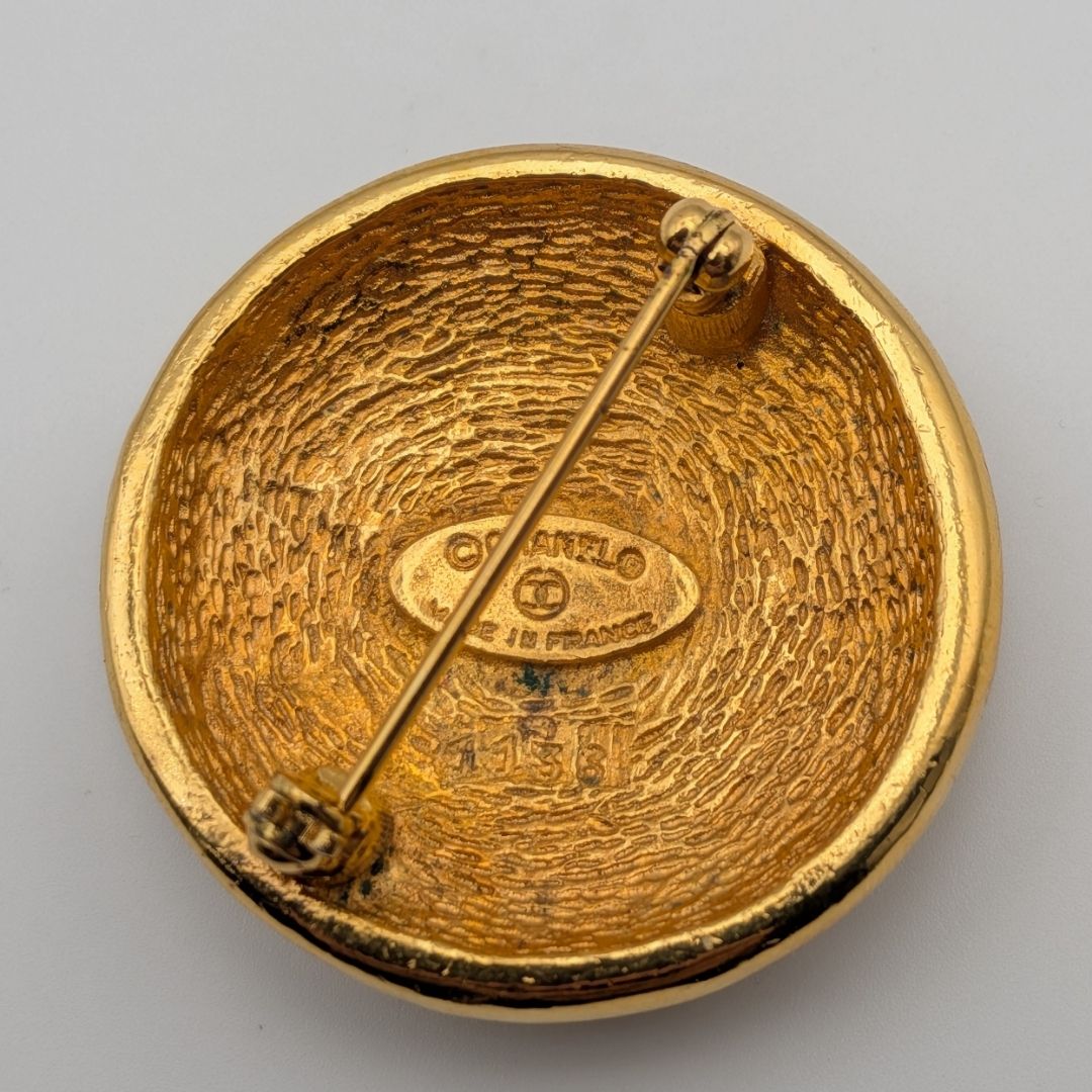 Chanel Brooch CC Logo Gold Round Radiant Pattern First Era Vintage — view 4