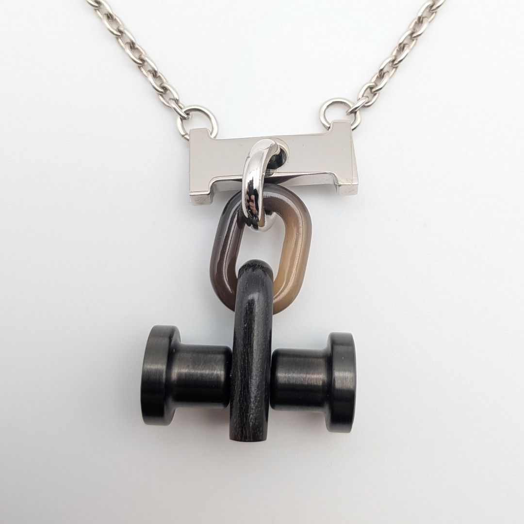 Hermes Mobile H Buffalo Horn Necklace Silver Brown Black