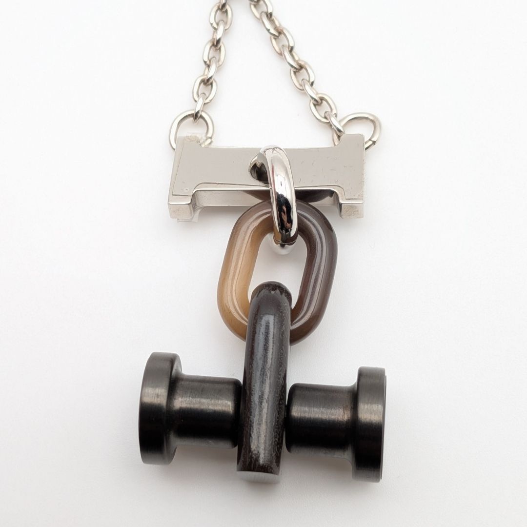 Hermes Mobile H Buffalo Horn Necklace Silver Brown Black — view 2