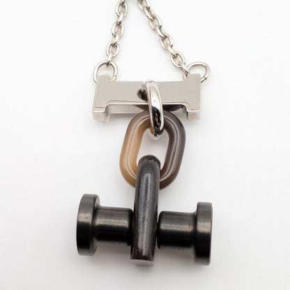Hermes Mobile H Buffalo Horn Necklace Silver Brown Black — view 2