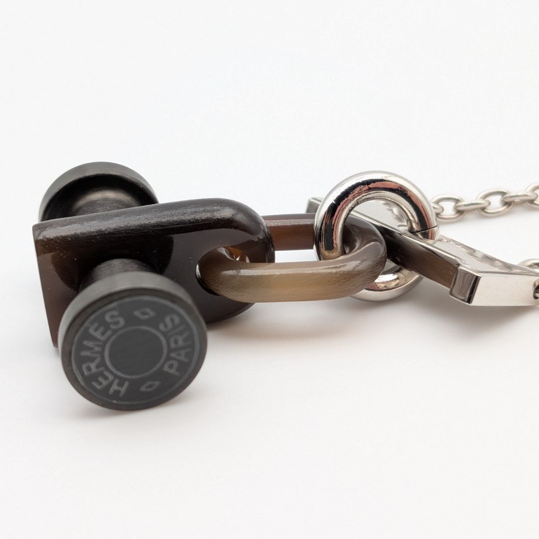 Hermes Mobile H Buffalo Horn Necklace Silver Brown Black — view 4