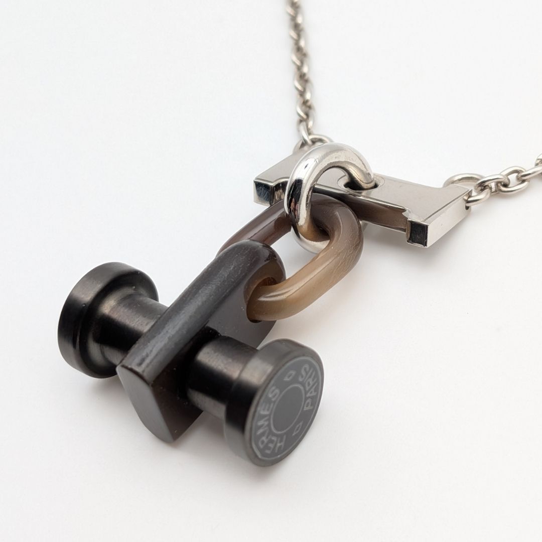 Hermes Mobile H Buffalo Horn Necklace Silver Brown Black — view 3