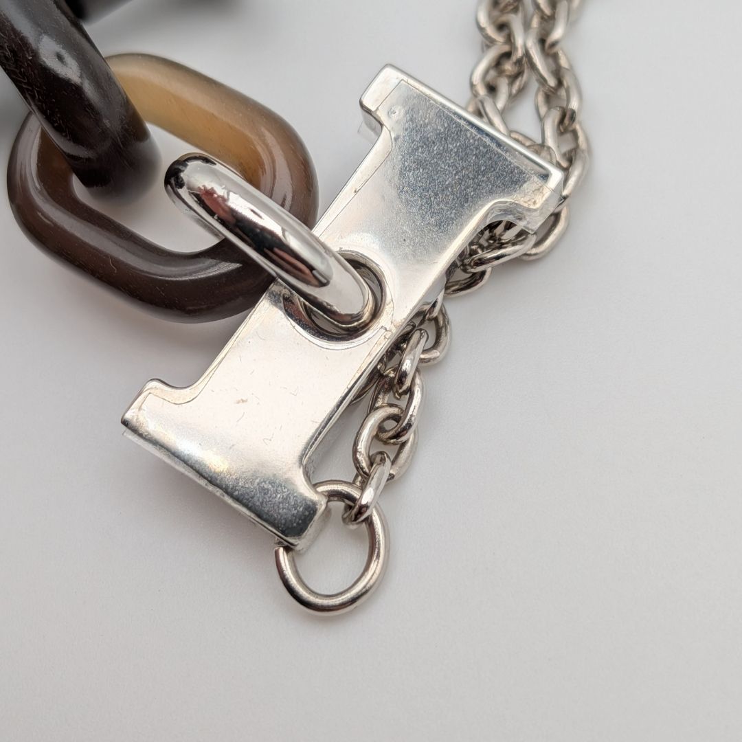 Hermes Mobile H Buffalo Horn Necklace Silver Brown Black — view 7