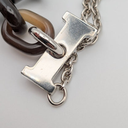 Hermes Mobile H Buffalo Horn Necklace Silver Brown Black — view 7
