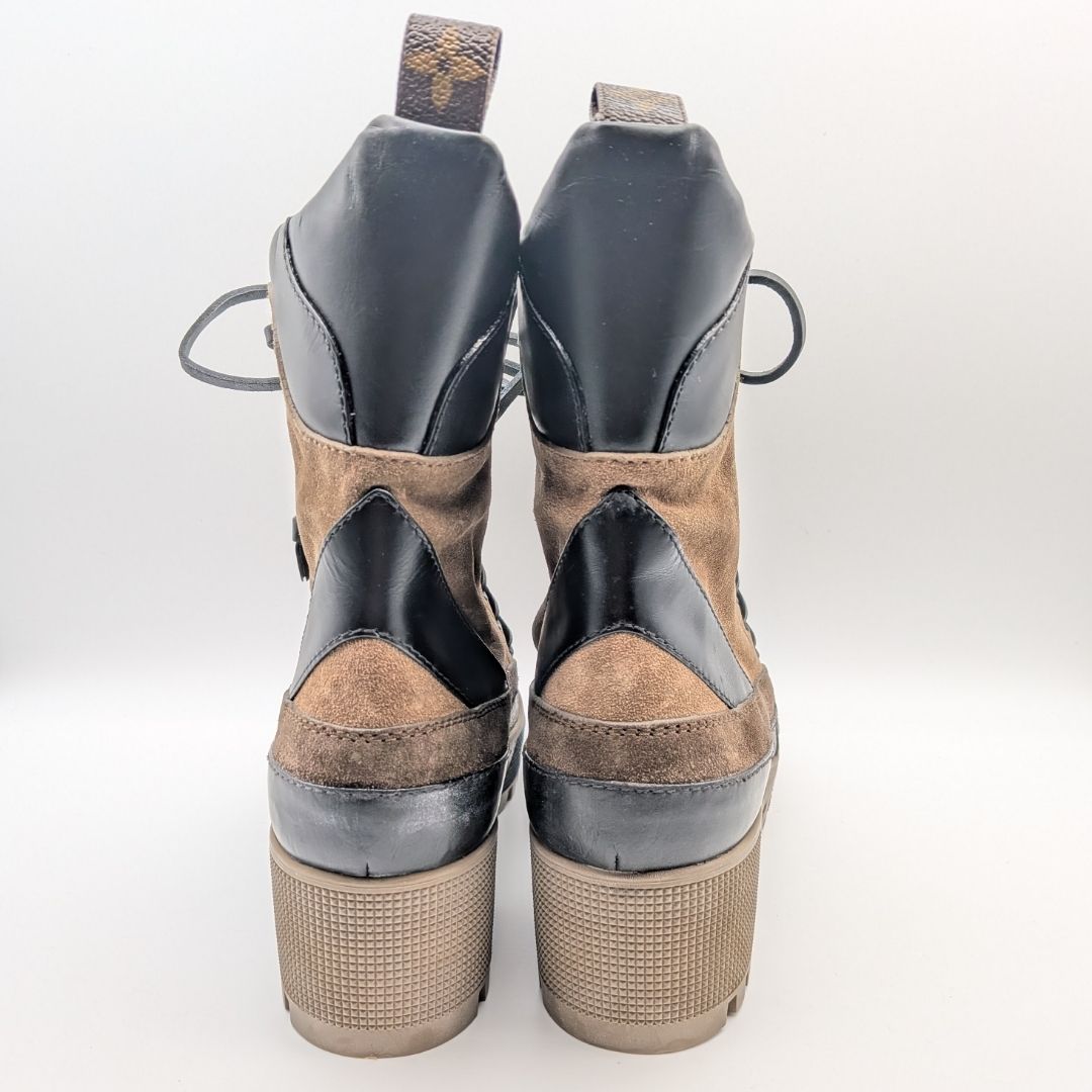 Louis Vuitton Laureate Line Monogram Reverse Suede Ankle Boots Brown Front Zip — view 5